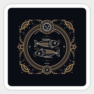 Pisces Zodiac Gold White with Black Background Sticker